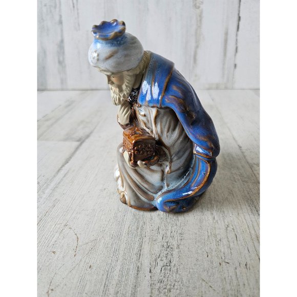 Ceramic Wiseman Nativity blue Xmas religious decor large - Picture 2 of 7